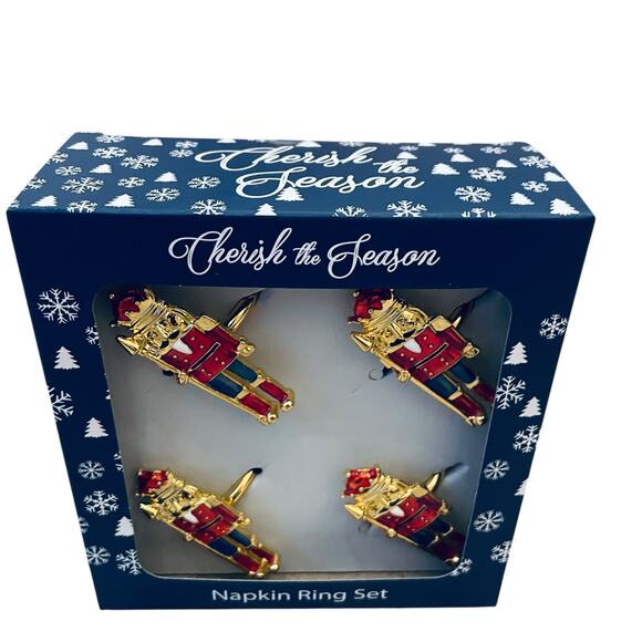 Christmas Nutcracker Napkin Rings Set of 4 Holiday Red Navy Gold 2.5in New - Picture 6 of 12